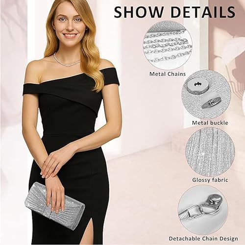 Image of Clutch Purse for Women with Detachable Chain Sparkling Evening Hand Clutch Bags For Wedding Cocktail Prom Party Elegance Charm -21 x 6 x 12 Cm | Clutch Purse