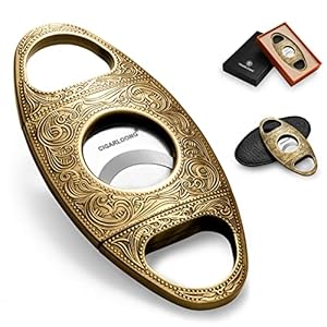 Cigar Cutter Stainless Steel Bronze Engraved Double Cut Blade (Color:Gold1)