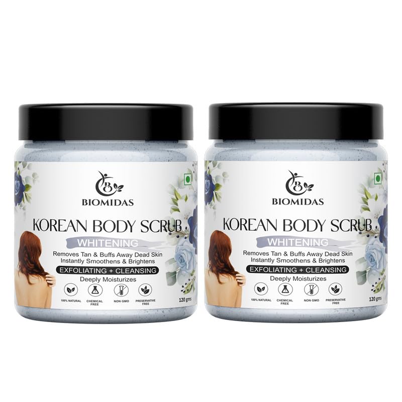 Biomidas Korean Body Scrub | For Tan Removal & Soft-Smooth Skin | De-Tan Bathing Scrub with Centella Water & Aloe Vera, Removes Dirt & Dead Skin- 120gm (Pack of 2)-image-8
