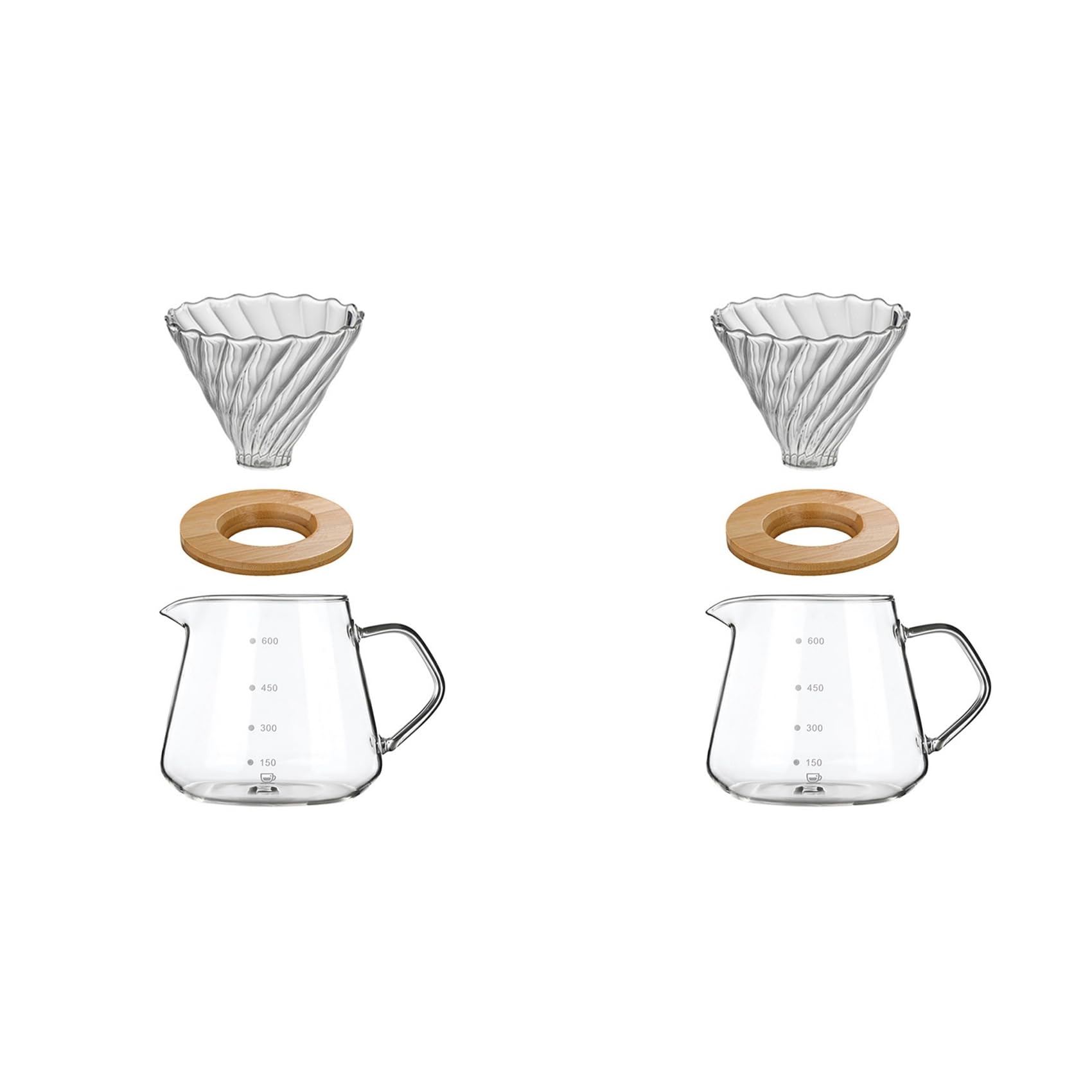 Aundhegrtt 2X Coffee Filter Cup with Wood Stand 600ml Coffee Machine Hand Brew Coffee Pot Set Coffee Maker Cup Accessories
