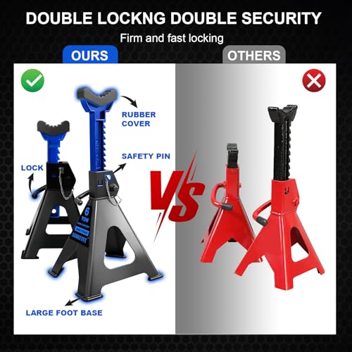 SENKEYFE 6 Ton (13,200 LBs) Jack Stands with Double Pin Locking,Rubber Cover and Large Foot Base,15"-23" Adjustable Height,Heavy Duty Car Jack Stands,Lifting Bus,RV,SUV,MPV,Pickup,ATV/UTV,1 Pair,Blue by SENKEYFE - Used condition - Image 3