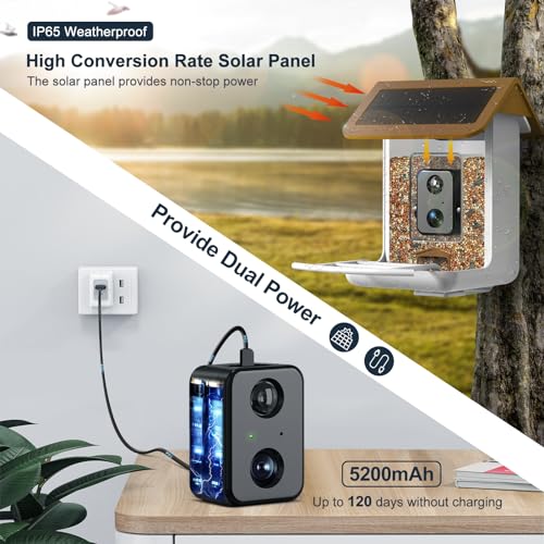 Smart Bird Feeder Camera, Free AI Forever, 32G TF Card & 1080P HD Camera Auto Capture Bird Videos & Solar Panel, App Notify When Birds Detected, Bird House with Built-in Two-Way Microphone