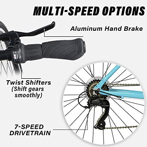 Avasta Road Hybrid Bike For Women, Lightweight Step Throught 700C Aluminum Alloy Frame City Commuter Comfort Bicycle, 7-Speed Drivetrain, Color Blue #TOP2