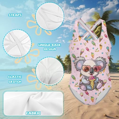 Image of Girls One Piece Swimsuits Axolotl Cross Back Swimwear Beach Summer Quick Dry Beach Bathing Suit
