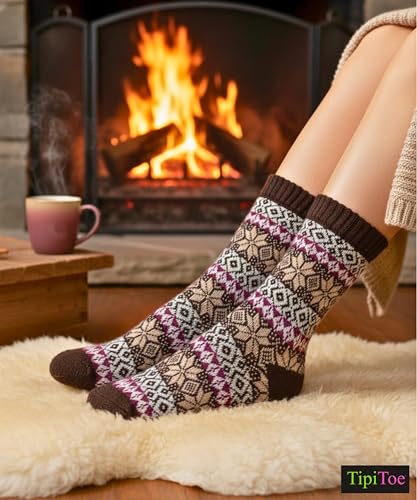 Image of Tipi Toe Women's 6 Pairs Winter Boot Socks - Soft Cotton Blend Warm Crew Socks Size 9-11