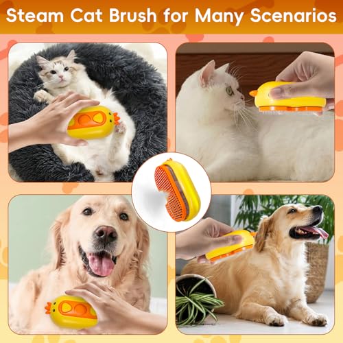 KatzenbüRste mit Dampf, 3-In-1 Katzen Dampfbürste mit Spray für Langes/Kurzes Haar, Hundebürste mit Dampf für Massage, Pflege und Haarentfernung, Dampfbürste Hund mit Wassertank und Spray