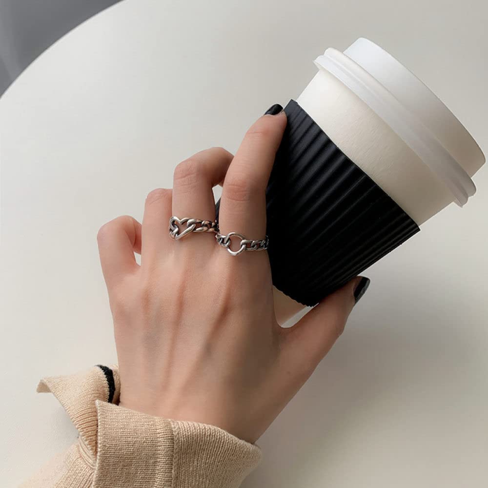 Ring Aus 925Er Sterlingsilber, S925 Sterling Silber Weben Liebe Herzen Ring Verstellbare Ringe Retro Offener Ring Silber Daumenring Ewigkeitsring Hochzeit Charme Schmuck Geschenke Für Männer Mädc