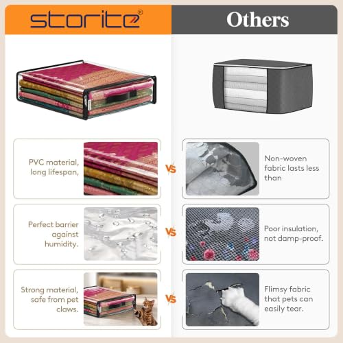 Image of Storite 4 Pack 18L PVC Transparent Foldable Storage Bag with Zipper | Foldable Clothes Organiser for Wardrobe /Garments /Space Saving Storage Box for Sarees /Lehenga /Towel /Toy - 46 X 40 X 13 CM