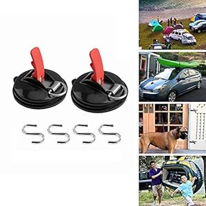 Lot de 2 ventouses d’ancrage robustes avec crochet de fixation multifonction pour arrimage de bagages, bâches, tentes, camping, voiture, van, camion, bateau