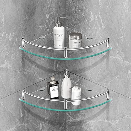Bathroom Shelf , Glass Corner Shelf Floating Glass Shower Shelf Shampoo Shower Holder with Rail Wall Mounted Shower Storage 2 Pack Bathroom Shelf , Glass Corner Shelf Floating Glass Shower Shelf Shampoo Shower Holder with Rail Wall Mounted Shower Storage 2 Pack