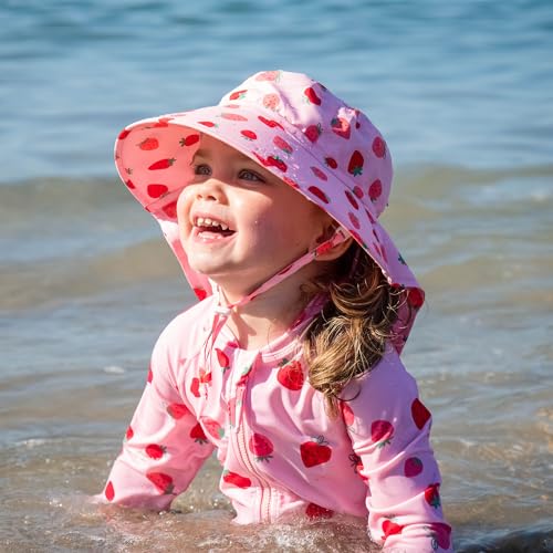 Jan & Jul Baby Sonnenhut für Mädchen mit Verstellbarem Kinnriemen (M: 6-24 Monate, Rosa Erdbeere)