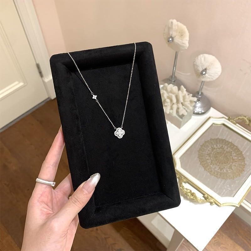 18K Gold Plated Elegant Silver Four-Leaf Clover Necklace – Dainty Cubic Zirconia Pendant with Asymmetrical Star Accent - Image 2
