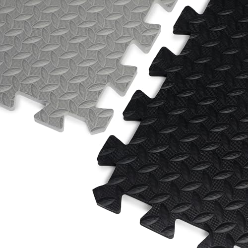 Image of eHomeKart Gym Mats for Floor for Home and Living Room, Interlocking Rubber Floor Gym Mat for Workout at Home, Super Absorbent EVA Foam Workout Mat- 60x60cm - 12mm, Black & Grey (16 Tiles - 64Sqft)