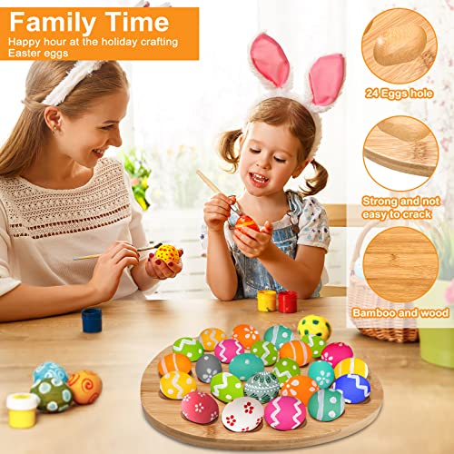 Ertiuanio Bamboo Reversible Thicken Deviled Egg Platter Tray, Hold 24 Egg Container For Refrigerator Or Carrying To Parties，Charcuterie Board With Small Tray And Bamboo Fork, Cheese Serving Platter #TOP2