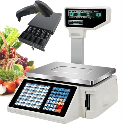 Báscula Comercial con Impresora y Escáner, 30kg/60lbs miniatura 1