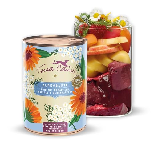 Terra Canis Rind mit Erdäpfeln, Marille und Bergkräutern - Flower Menü Alpenblüte Nassfutter 400g | Premium Hundefutter in 100% Lebensmittelqualität Aller Rohstoffe | Reichhaltig & gesund