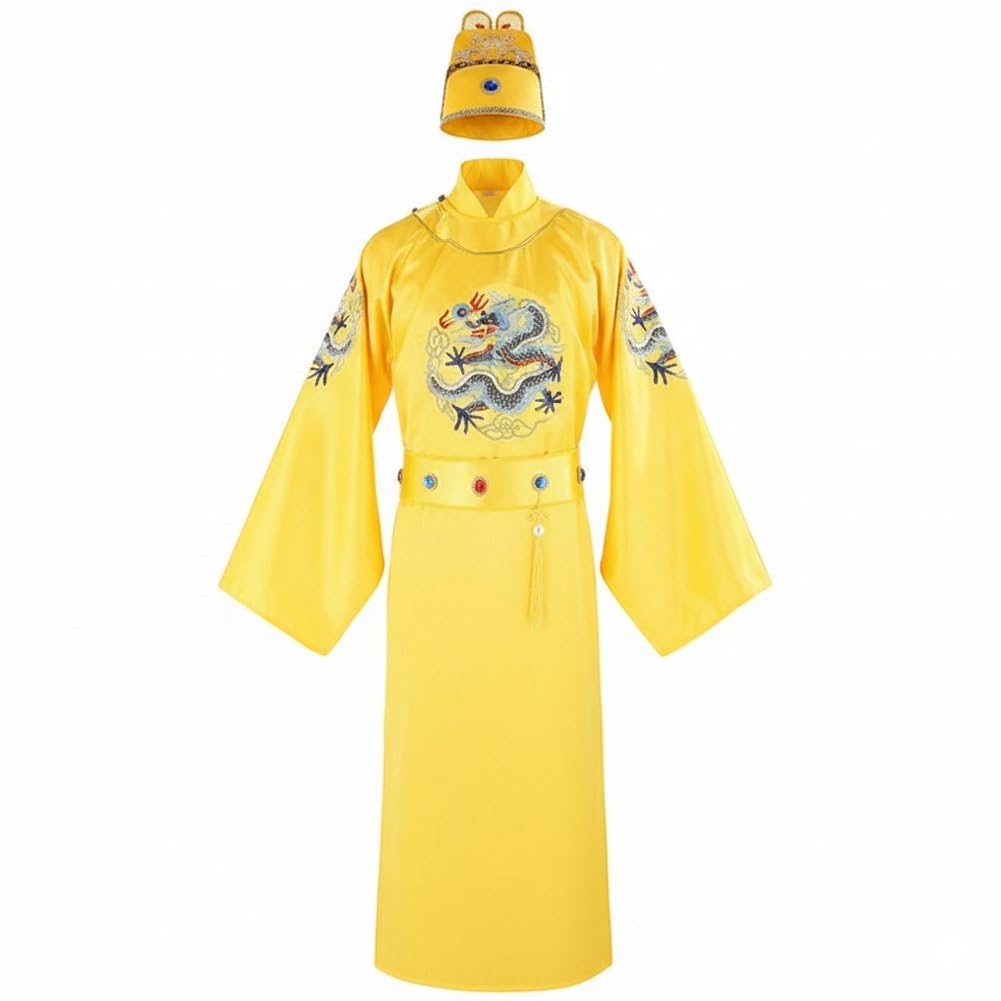 Ppmter Ancient Chinese Emperor Costume for Men Traditional Chinese King Outfit with Hat Emperor Cosplay Halloween Costume