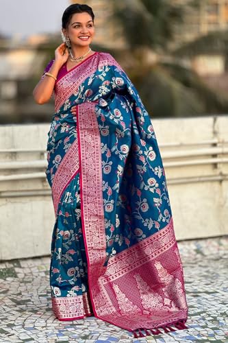 Image of SGF11- Women's Kanjivaram Woven Soft Silk Saree With Blouse Piece