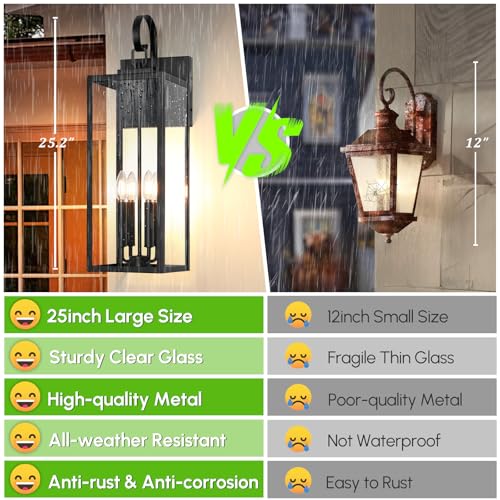 Image of BesLowe 25 inch Extra Large Outdoor Wall Light, 4-Light Black Exterior Sconce