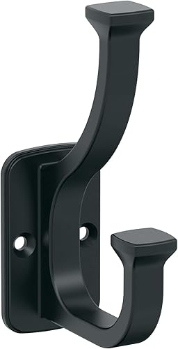 Amerock H37007MB Gancho decorativo de pared de doble punta de aliso Gancho negro mate para abrigos, sombreros, mochilas, bolsas Ganchos para