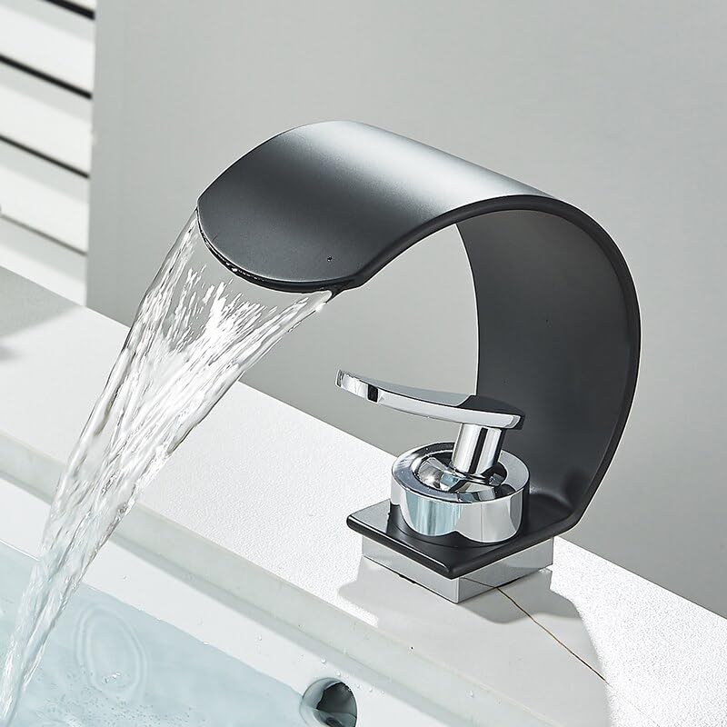 Robinet de lavabo anti-éclaboussures avec mitigeur cascade en laiton noir mat