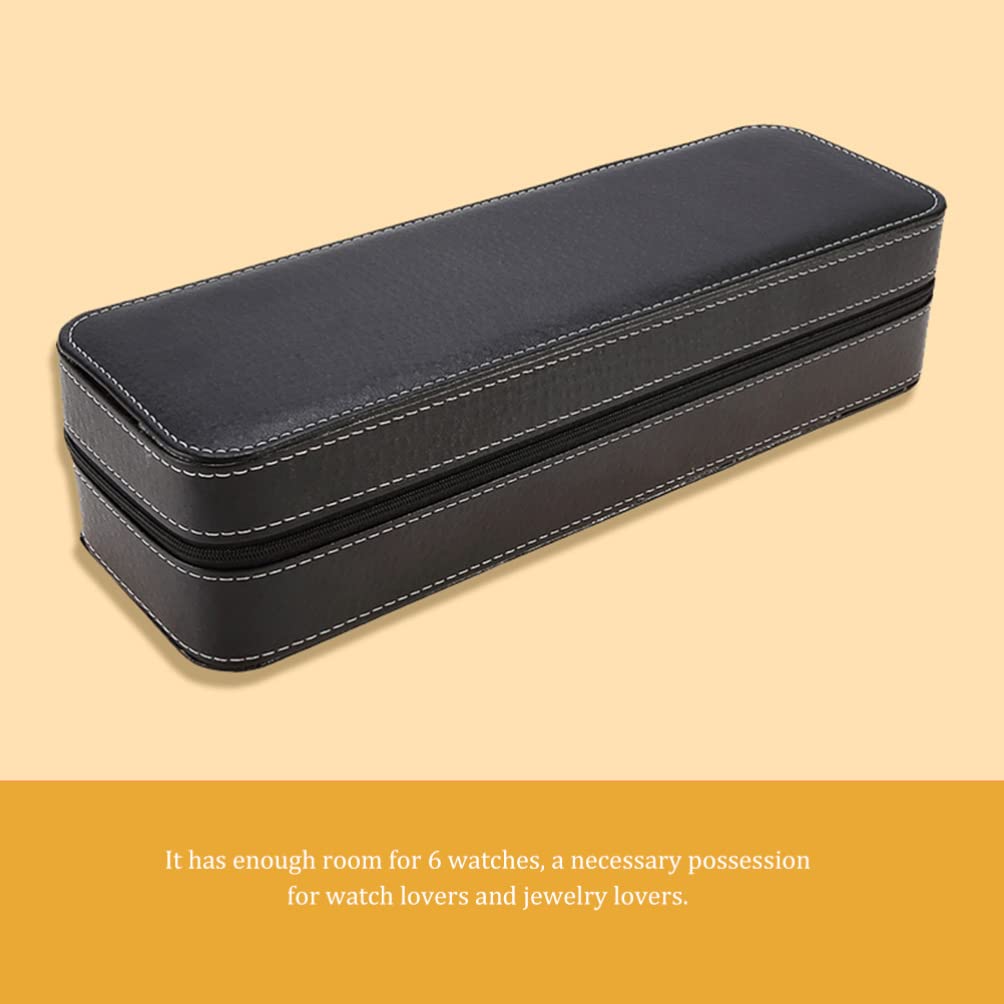 Hemobllo Scatola Porta Orologi Nera a 6 Scomparti in Pelle Zip | Fodera, Formato Portatile per Viaggi di Lavoro, Adatta a Esposizione in Negozio