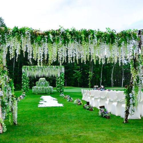 WEISPARK Fake Hanging Flowers - 12 Pieces 3.75 Feet/Piece Artificial Wisteria Vine Ratta Hanging Garland Silk Flowers for Home Party Wedding Decor (White) - Image 6