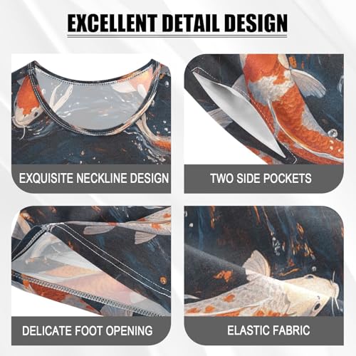 Pajama Sets Short Sleeve Koi Fish Water Pattern Soft Cotton Summer Sleepwear 2 Piece PJS Size 5-14T3