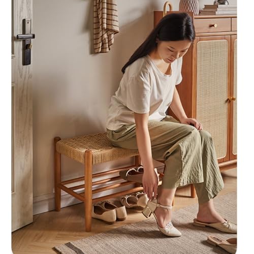 Banc d'entrée solution rangement chaussures avec coussin en corde tressée - 4