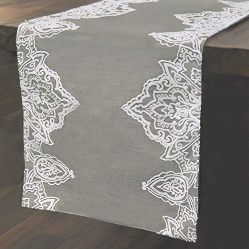 ENVOGUE Simone Embroidered 90-Inch Table Runner in Grey