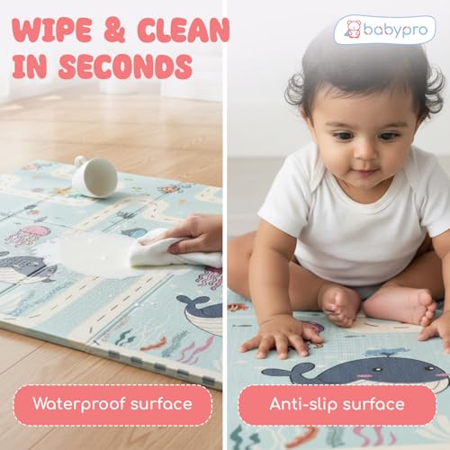 Image of BabyPro 5mm Reversible Baby Playmat, 6 x 5 ft Foldable Mat, Play Trails | Waterproof, BPA-Free XPE Foam, Non-Toxic Bounce-Back Cushion, XL