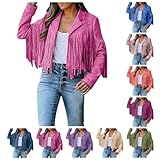 Western Jackets for Women Faux Suede Leather Fringe Jacket Cropped Moto Biker Cowgirl Jackets Fashion Hippie Outfits
