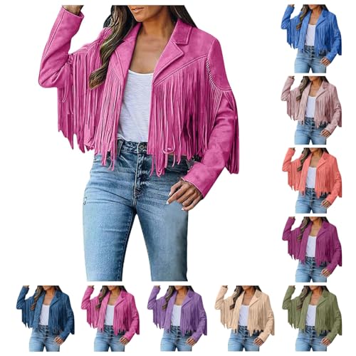 Western Jackets for Women Faux Suede Leather Fringe Jacket Cropped Moto Biker Cowgirl Jackets Fashion Hippie Outfits