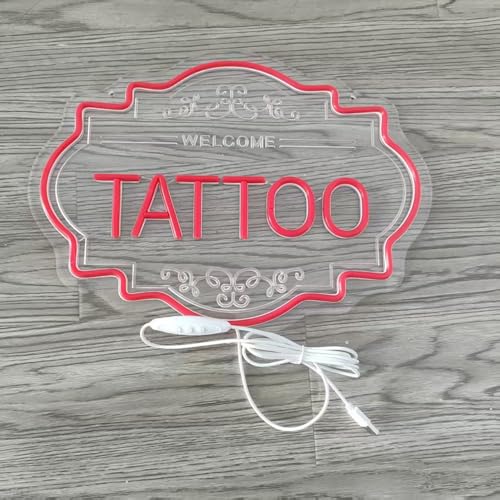 Image of Tattoo LED Neon Sign, 14 x 11 In Dimmable Light Up Wall Decor | USB Powered Light up Signs Decor for Bussiness Shop Studio & Salon, Gift for Artists