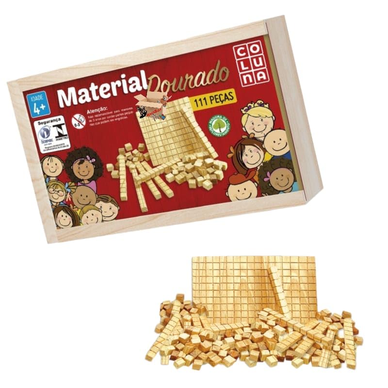 Brinquedo Pedagógico Material Dourado Escolar Para Matemática Estojo E 111 Peças Em Madeira