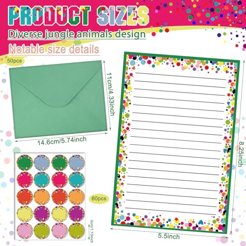 Image of TaoBary 160 Pcs Polka Dot Stationery Paper and Envelopes Set, 5.5 x 8.25'' | Stationary Set Letter and Envelopes, 50 Double Sided Stationery Writing Papers 50 Matching Envelopes 60 Round Dot Sticker