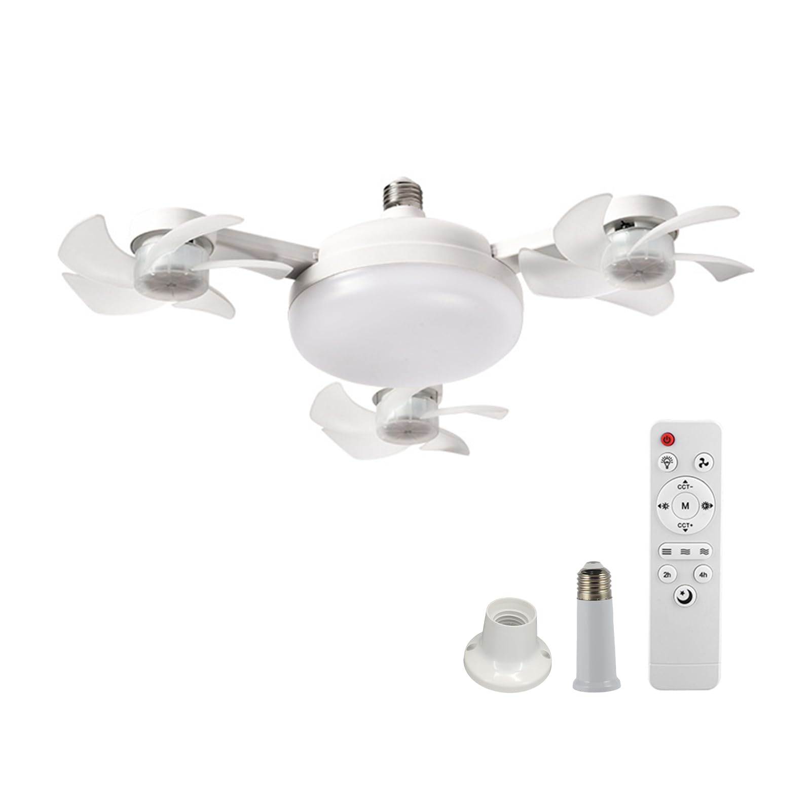 CLBDRESS E27 Dimmable LED Socket Drone Fan Light with RC & Extension Rod Screw in Ceiling Fan Lamp 3-Speed Silent Electric Cool Blower for Dining Room Living Room