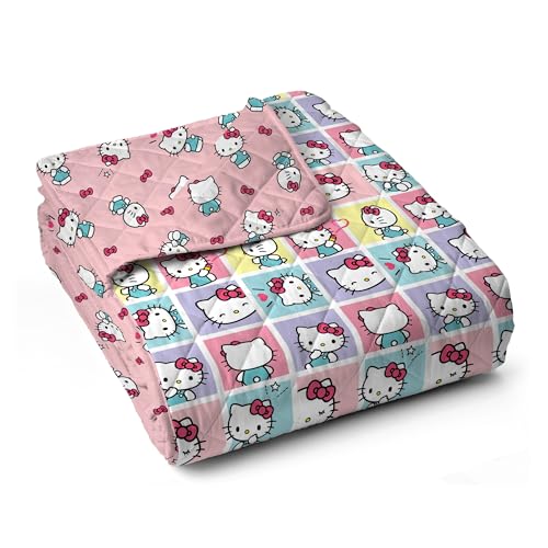 Image of Northwest Hello Kitty Sweet As Can Be Reversible Quilted Throw, Kawaii Cozy Fantasy Throw, Gift for Anime Fans or Game Room Decor, 90 x 90 Inches