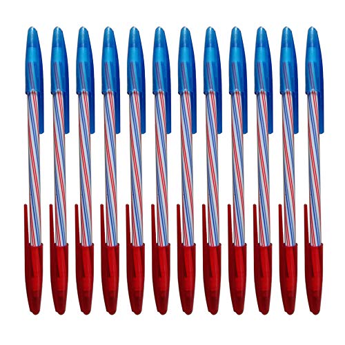 Max Corner 12 Pcs Double Side Ballpoint Pen, Roller Ball Point Blue And Red Ink 0.5 mm Writing Tip Pens Stationery Office Supplies