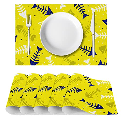 Set de table arêtes de poisson jaune x6 antidérapant 30x45cm