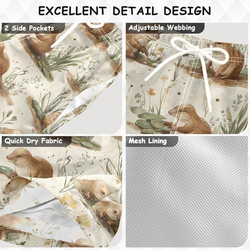 Pigsaly Boys' Swim Board Shorts Spring Flower Brown Sea Otter Boy's Swim Trunks Kids Swimwear 4T3