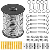 Kit de cuerda de alambre para jardín, Alambre ​de Acero Inoxidable 2mm Cables de Acero Revestida, Tendedero de Acero Inoxidable de 98.4 ft (30M) con Tensor
