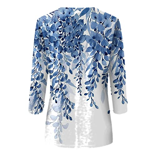 HTHLVMD Womens 3/4 Length Sleeve Tops 2025 Fall Fashion Floral Print Crewneck Causal Trendy Tunic Tops for Women