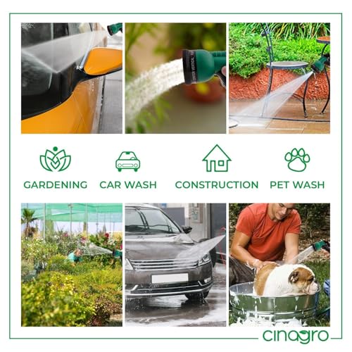Image of Cinagro 10 Meter 0.5 inch Heavy Duty 3 Layered Braided PVC Garden Hose Pipe with Tap Adapter & 3 Clamps, Water hosePipe for Garden, Car Washing, Garden Pipe for Home (32.8 feet, Green) | With Tap Adapter, 3 Clamps, Heavy Duty, Flexible, Car Wash, Garden Watering