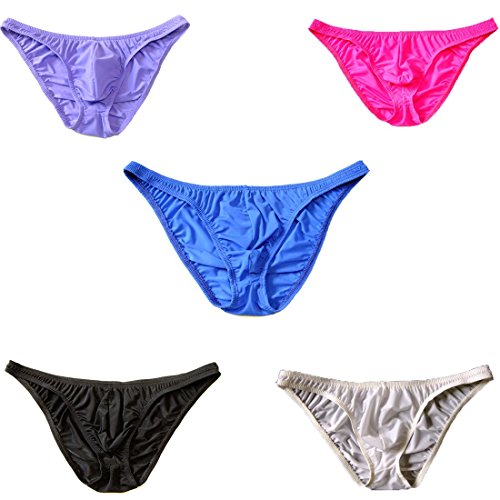 Men's Soft Smooth Silky Bulge Bikini Contoured Pouch Briefs Underwear, 5-pack Mixed Colors, L