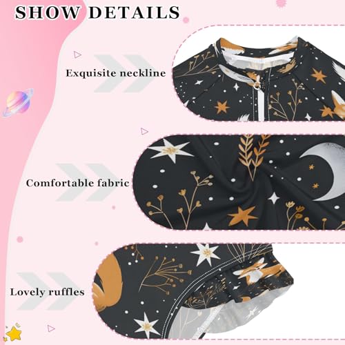 Fox on Night Girls Long Sleeve Swimsuits One Piece Zipper Bathing Suit UPF 50+ Rashguard Swimwear4