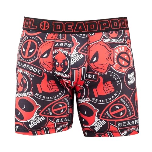 Marvel Comics Men's Deadpool Sticker Merc with a Mouth No-Fly Boxer Briefs