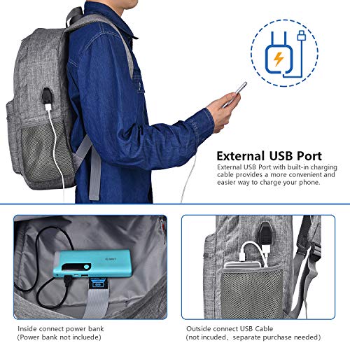 CoolBELL Backpack Casual Daypack Student Book Bag Water-resistant Travel Backpack Multipurpose 15.6 Inches Laptop Backpack for Men/Women (Grey)