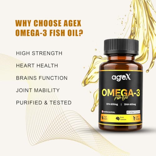 Image of Omega 3 Fish Oil Capsules 1000mg | 180mg EPA + 120mg DHA | High Absorption Triglyceride Form | No Fishy Burps | Mercury-Free Salmon Oil | 60 Softgels (Pack of 1)