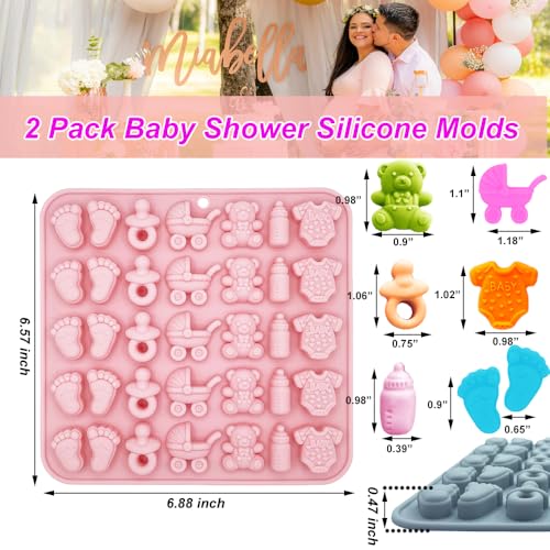 2 Pack Baby Shower Molds Silicone, 35 Cavity Baby Feet Molds with 3D Bottle Pacifier Onesie Carriage Bear Patterns for Baby Shower Party, Birthday, Candy, Chocolate, Cake Decorations Cupcake Topper by BENEKIY - Used condition - Image 2